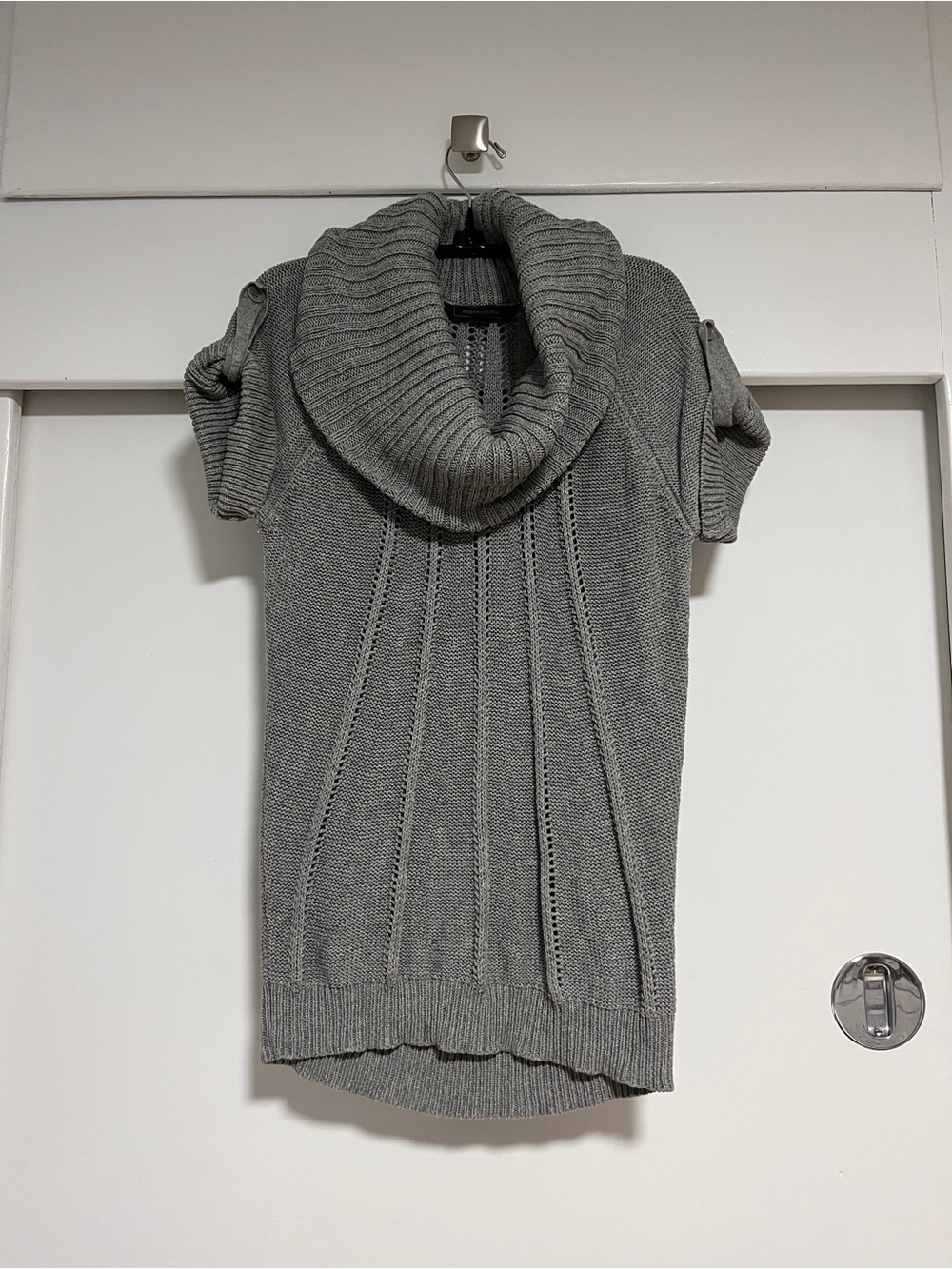 BCBGMaxAzria Gray Short Sleeve Cowl Neck Sweater